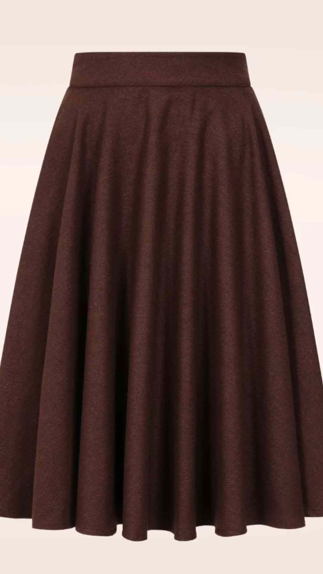 Sophie Wine Woollen Midi Swing Skirt