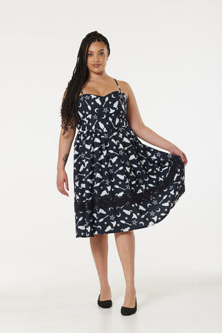 Midi Fit&Flare Witch Print Dress wit Lace hem