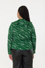 Ruffle Collar Green Print Shirt with Tie Detail