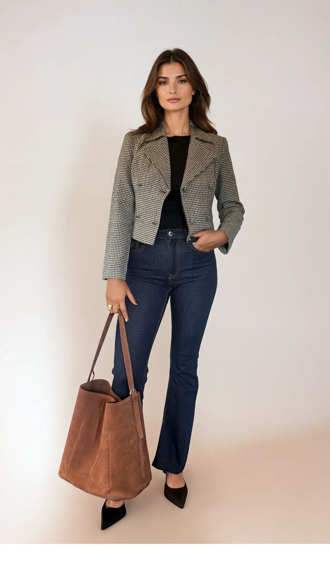 Timeless London Houndstooth Check Woollen Cropped Jacket