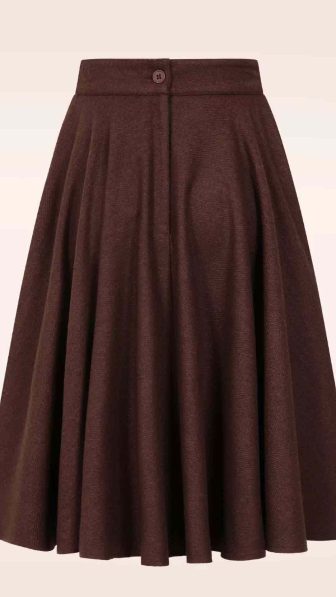 Sophie Wine Woollen Midi Swing Skirt