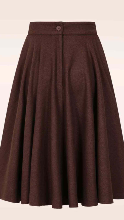 Sophie Wine Woollen Midi Swing Skirt
