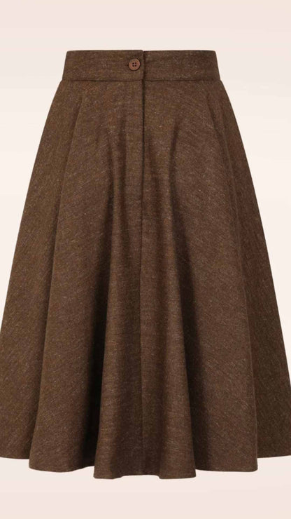 Sophie Chocolate Woollen Midi Swing Skirt