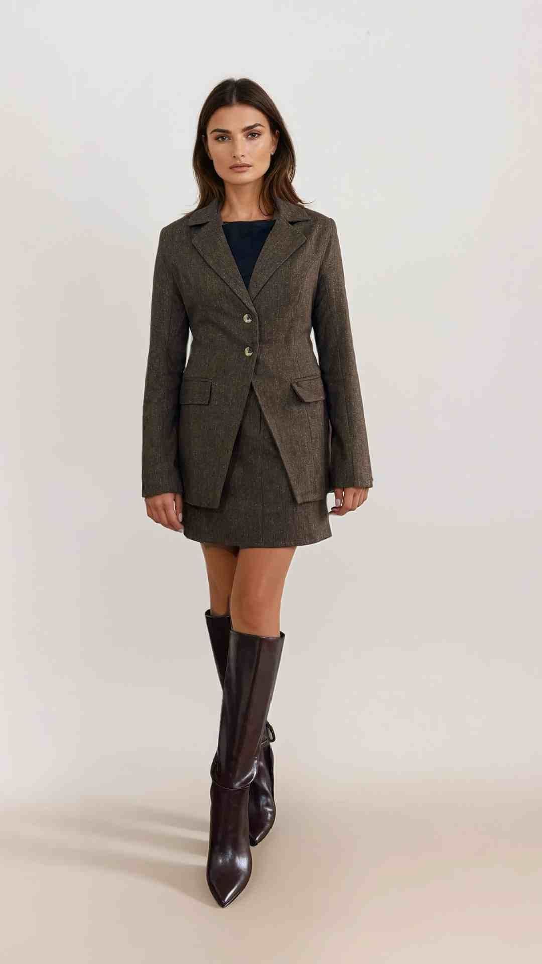 Aarna Chocolate Woollen Blazer | 60s Inspired Winter Style – Timeless London