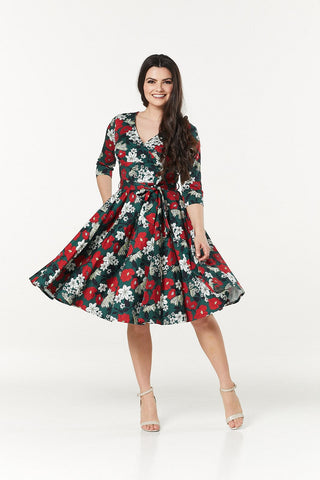 Angela Wrap Swing, Fit and flare Midi Floral Dress