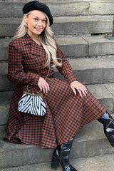 Women's Copper and Black Check Woollen Cropped Jacket