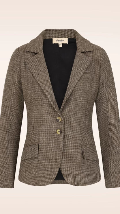Melina Woollen Blazer | Structured Check Wool Blend – Timeless London