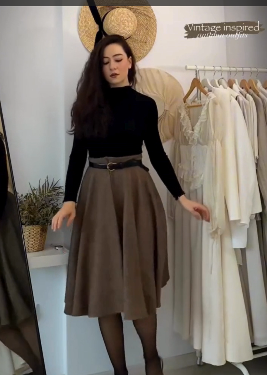 12758 Brown Check Wrap Skirt Dress