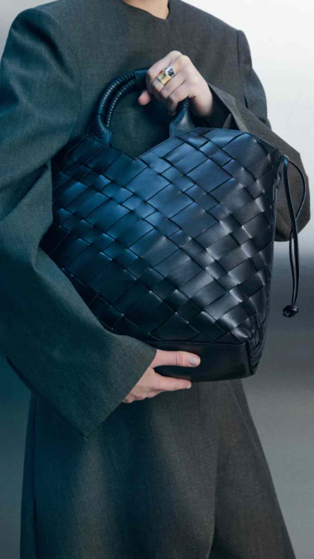 Cabas Black Calf Leather Bag
