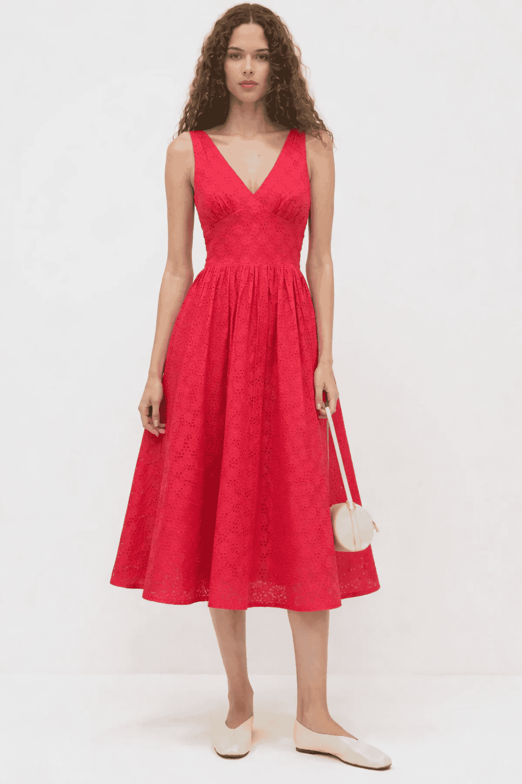 Lysandra Midi Broderie Anglaise Red Dress