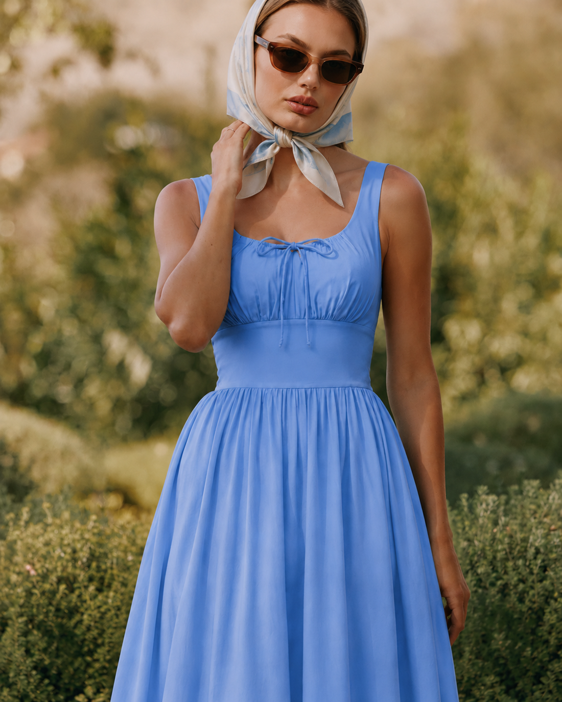 Lolita Square Neck Midi Blue Sleeveless Dress