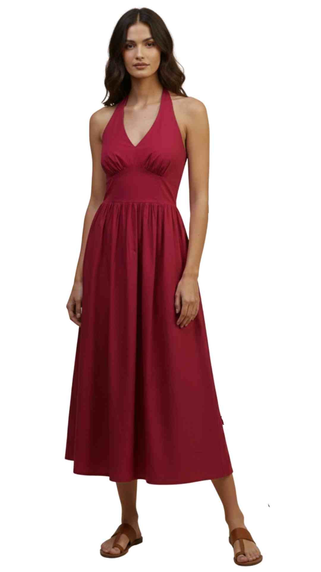 Cosima Midi Halterneck Red Dress