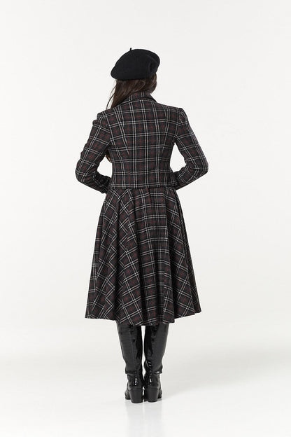 Cropped Charcoal Check Double Breasted Woollen Jacket