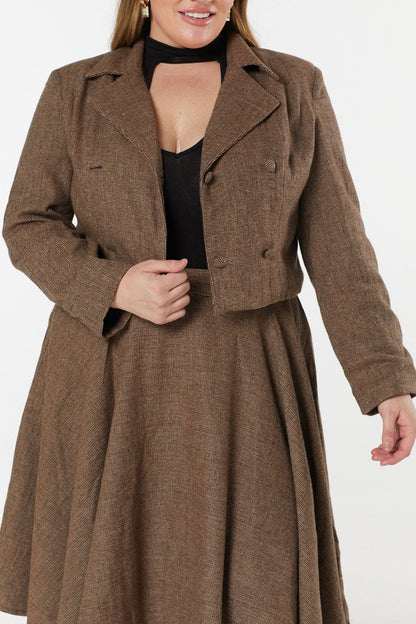 Cropped Brown Double Breasted Woollen Jacket