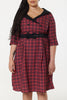 Dolly Midi Red and Black Check Swing Dress wt short Sleeves