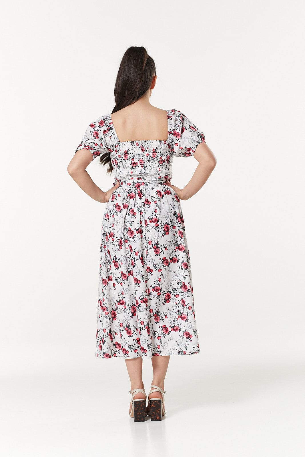 Grace A-Line Dress with Shirring top and puff sleeves