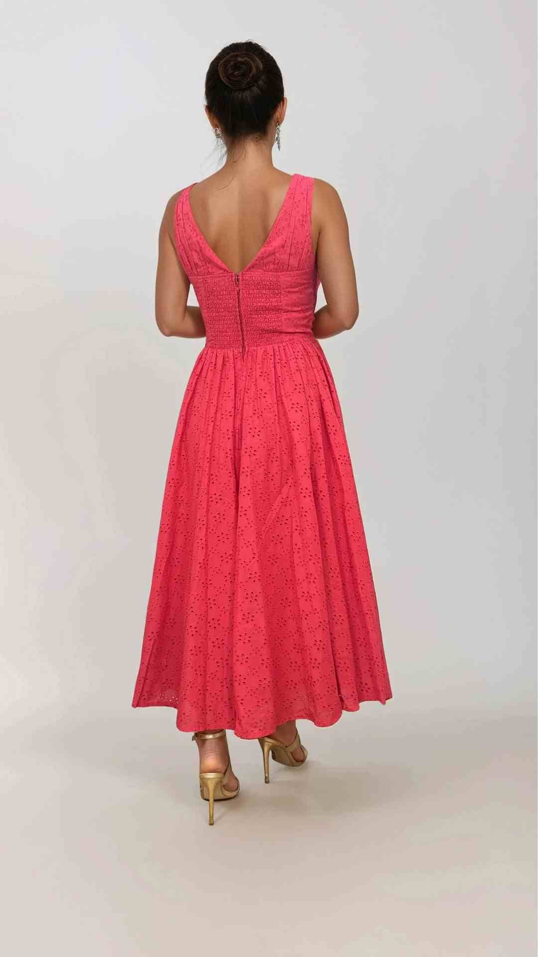 Lysandra Midi Broderie Anglaise Red Dress