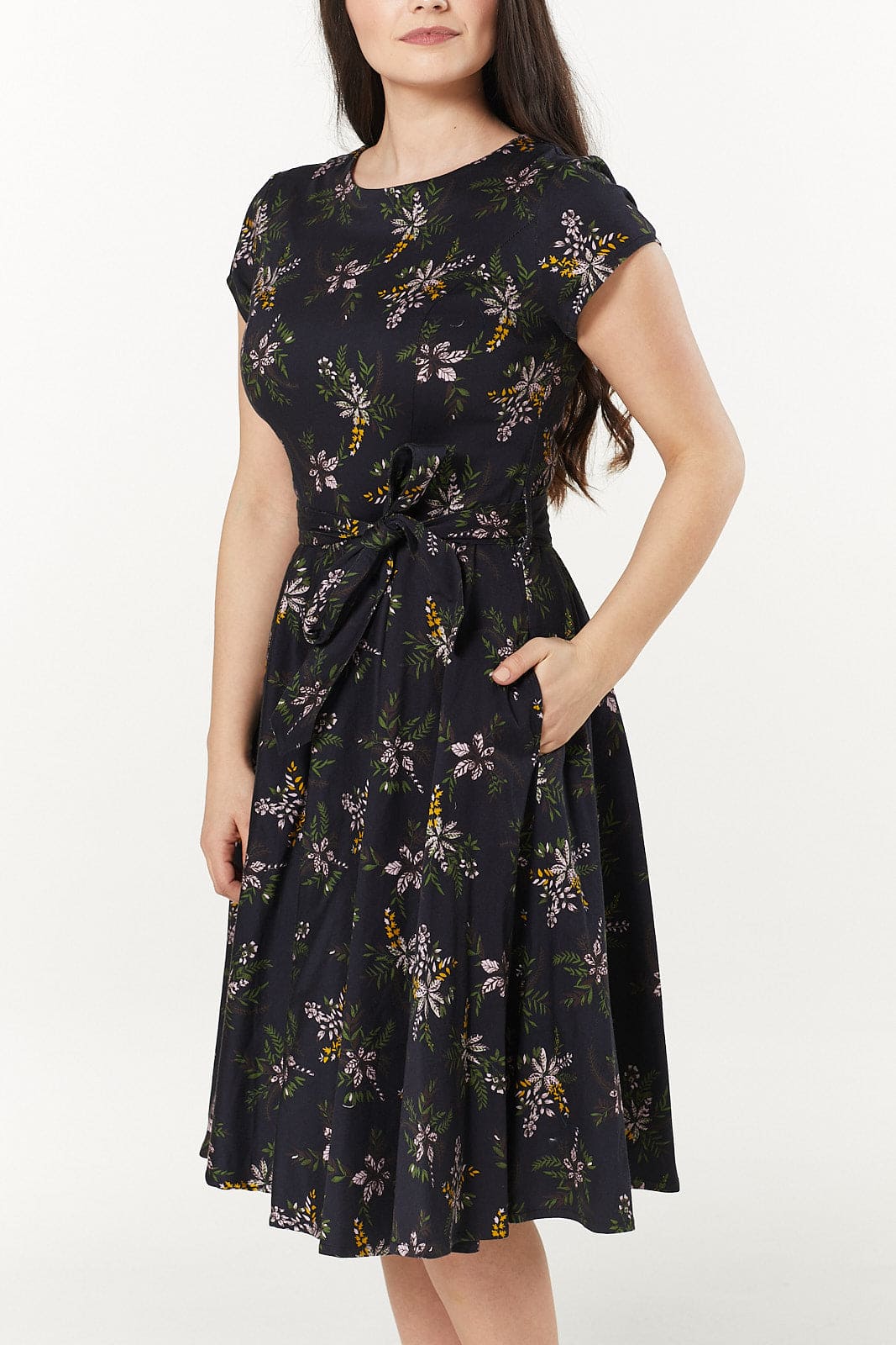 Natalia Fit and Flare Swing Midi Dress in Cotton Sateen