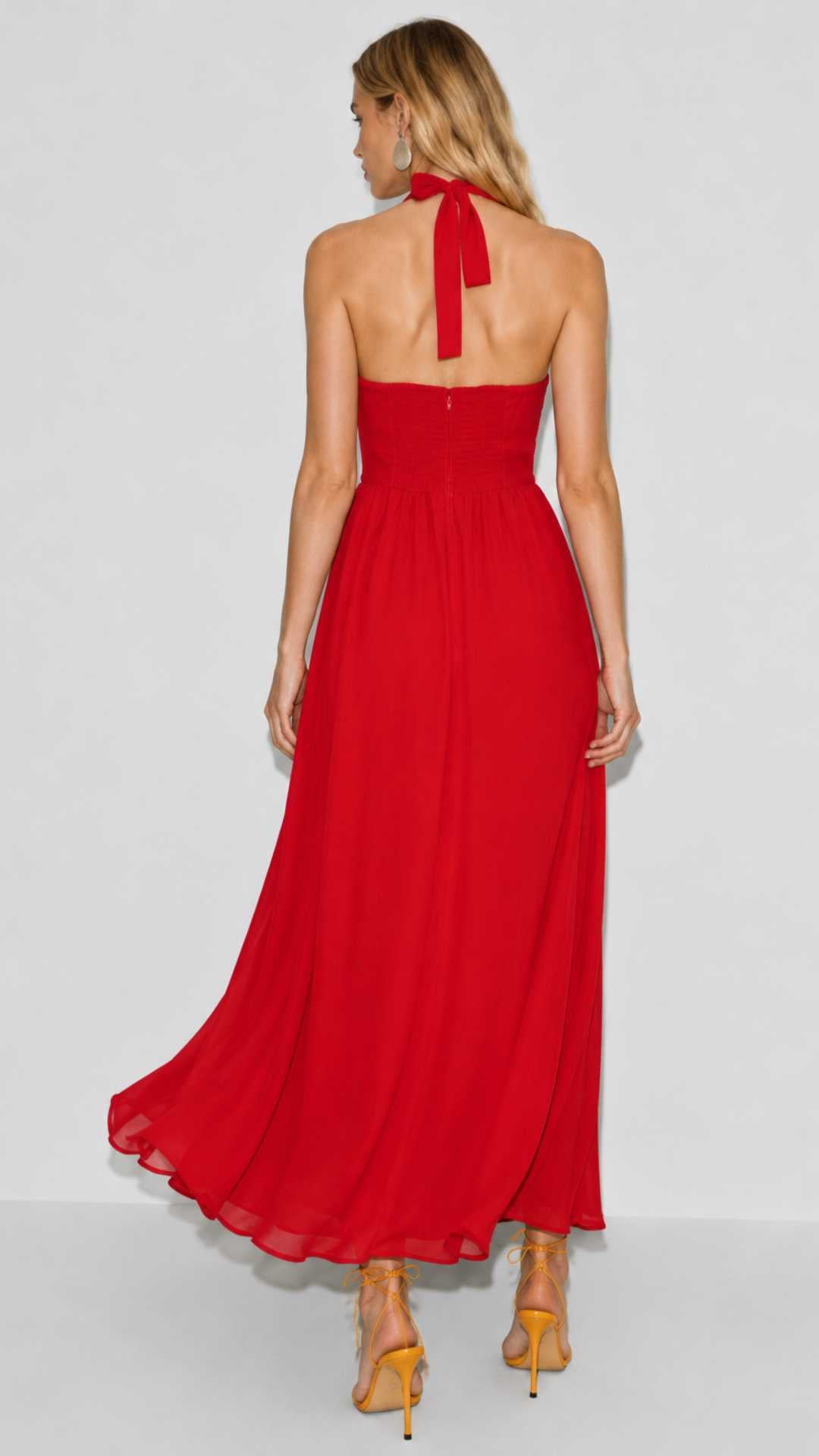 Olive Red Midi Halterneck Dress