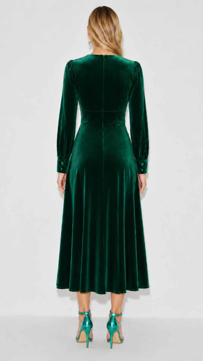 Balia Green Velvet Midi Fit and Flare Swing Dress