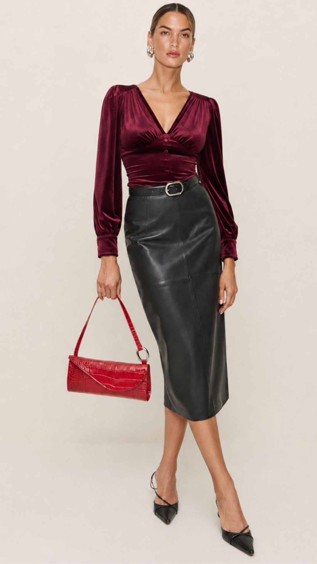 Malika Burgandy V Neck Velvet Blouse