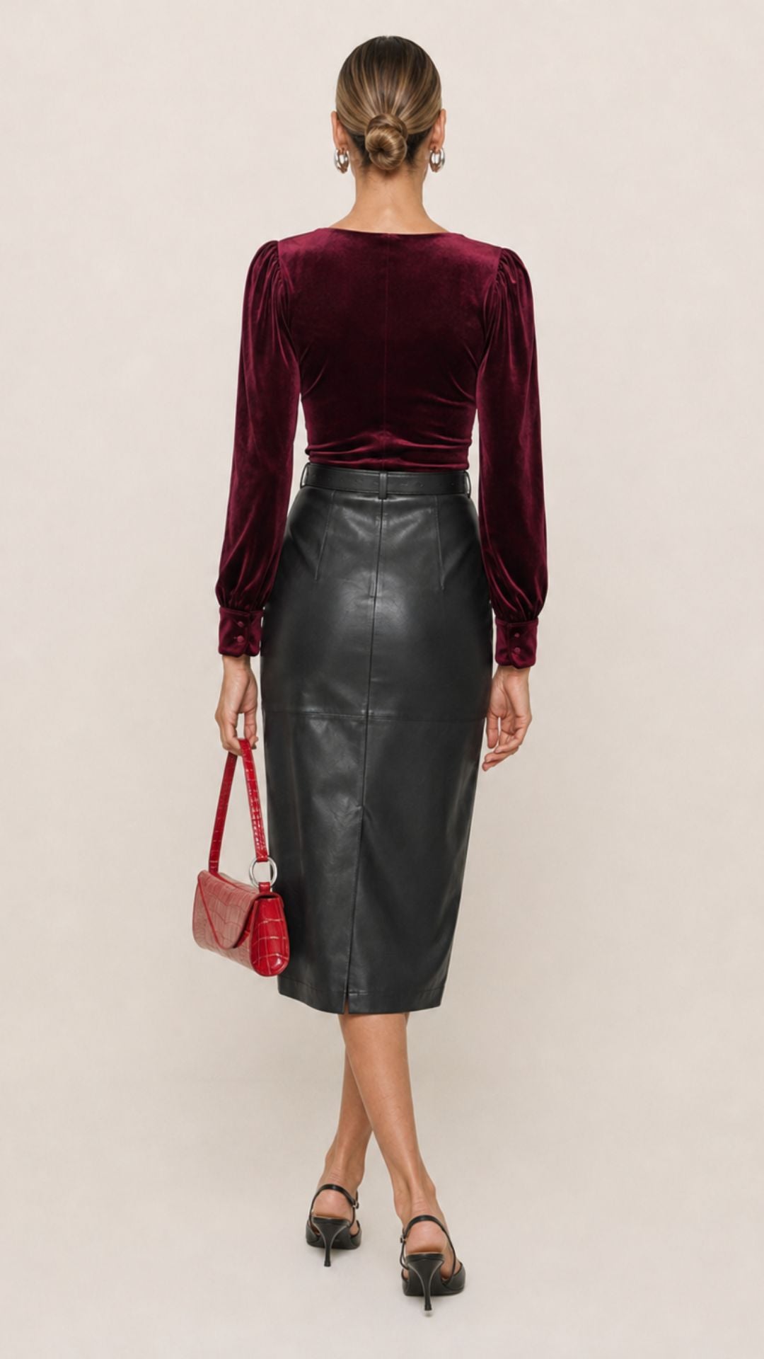 Malika Burgandy V Neck Velvet Blouse