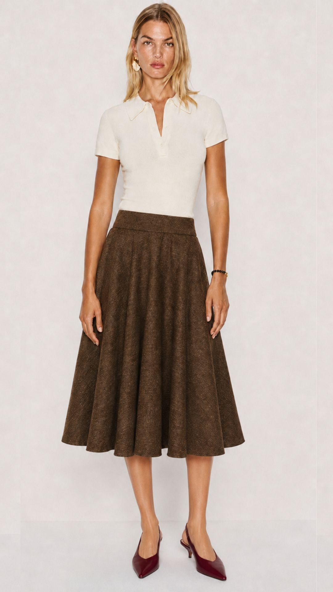 Sophie Chocolate Woollen Midi Swing Skirt