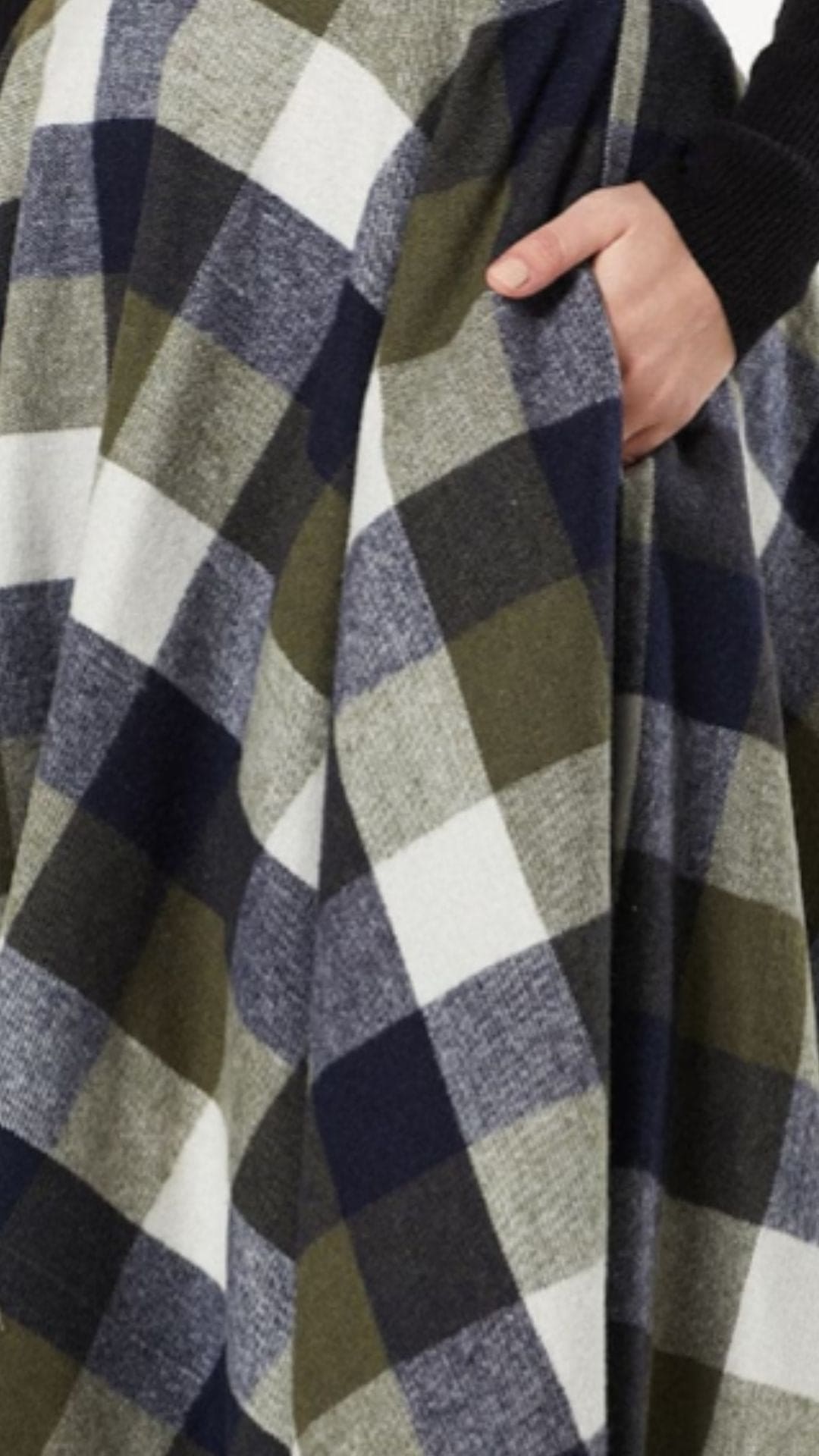Sophie Navy &amp; Khaki Woollen Check Tartan Midi Swing Skirt
