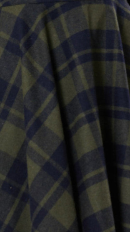 Sophie Sage Green Woollen Check Tartan Midi Swing Skirt