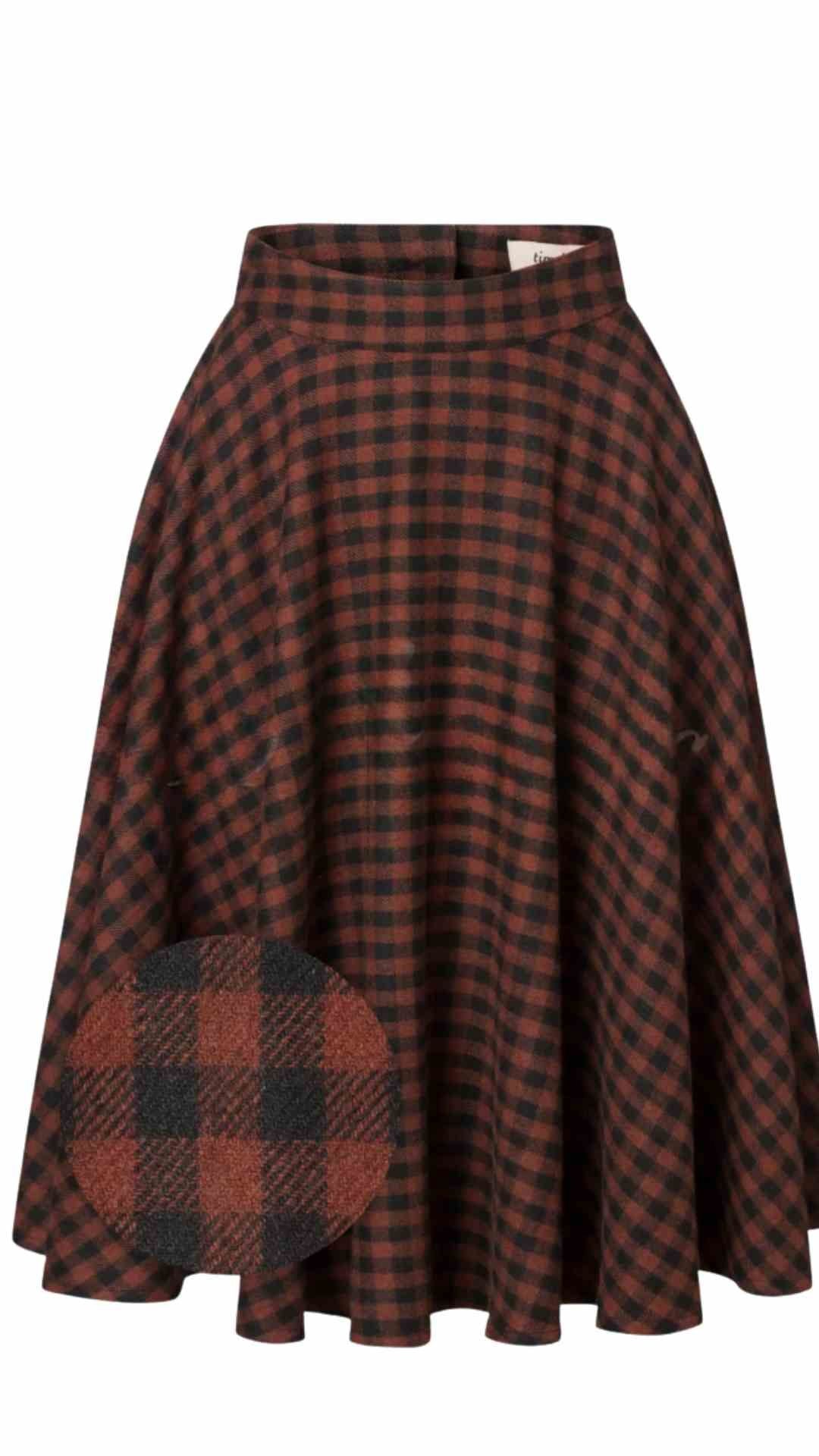 Sophie Copper and Black Check Tartan Midi Swing Skirt