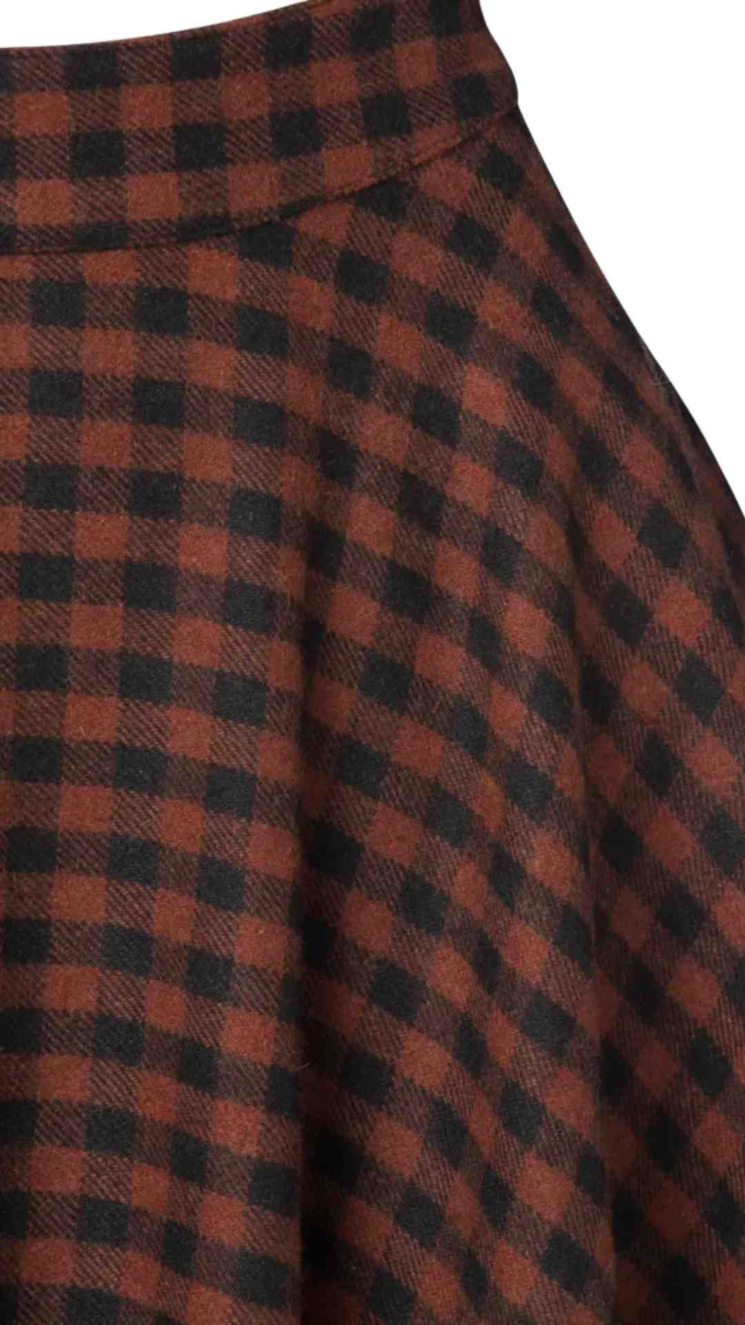Sophie Copper and Black Check Tartan Midi Swing Skirt