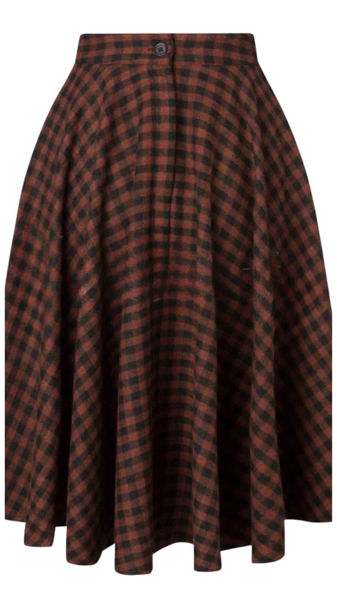 Sophie Copper and Black Check Tartan Midi Swing Skirt