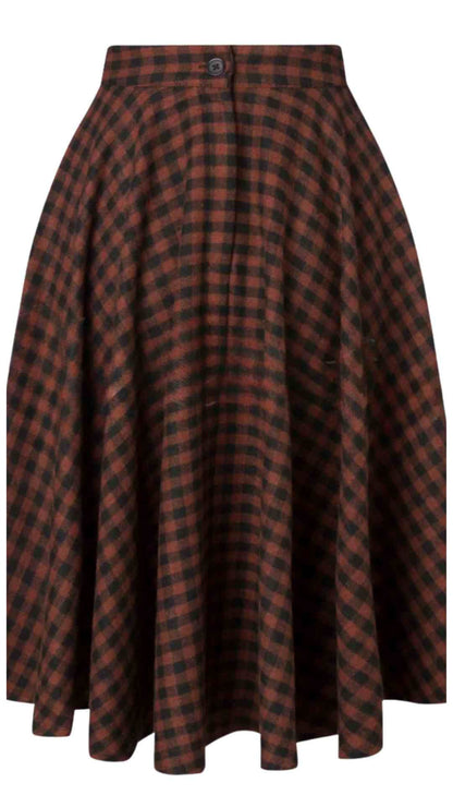Sophie Copper and Black Check Tartan Midi Swing Skirt