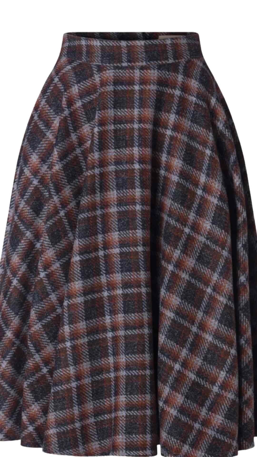 Sophie Ice Blue and Orange Check Swing Skirt