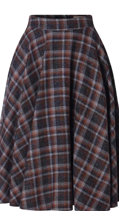 Sophie Ice Blue and Orange Check Swing Skirt