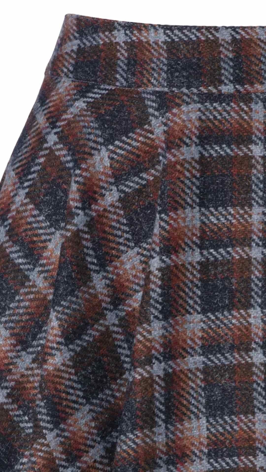Sophie Ice Blue and Orange Check Swing Skirt