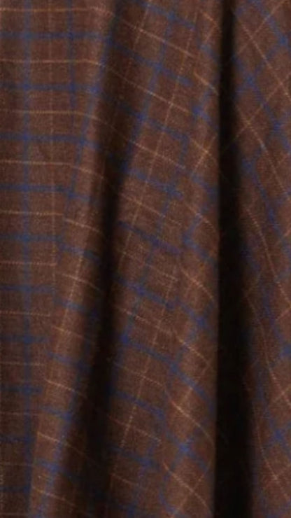 Sophie Blue &amp; Brown Woollen Check Tartan Midi Swing Skirt