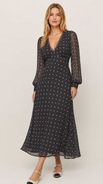 Sai Polka Dot Midi Dress Black and White Polka Dot