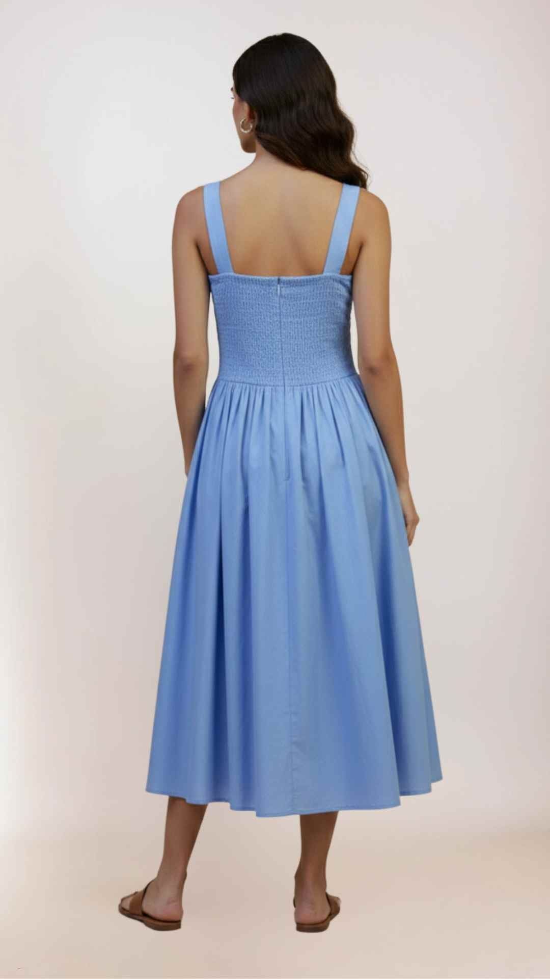 Lolita Square Neck Midi Blue Sleeveless Dress