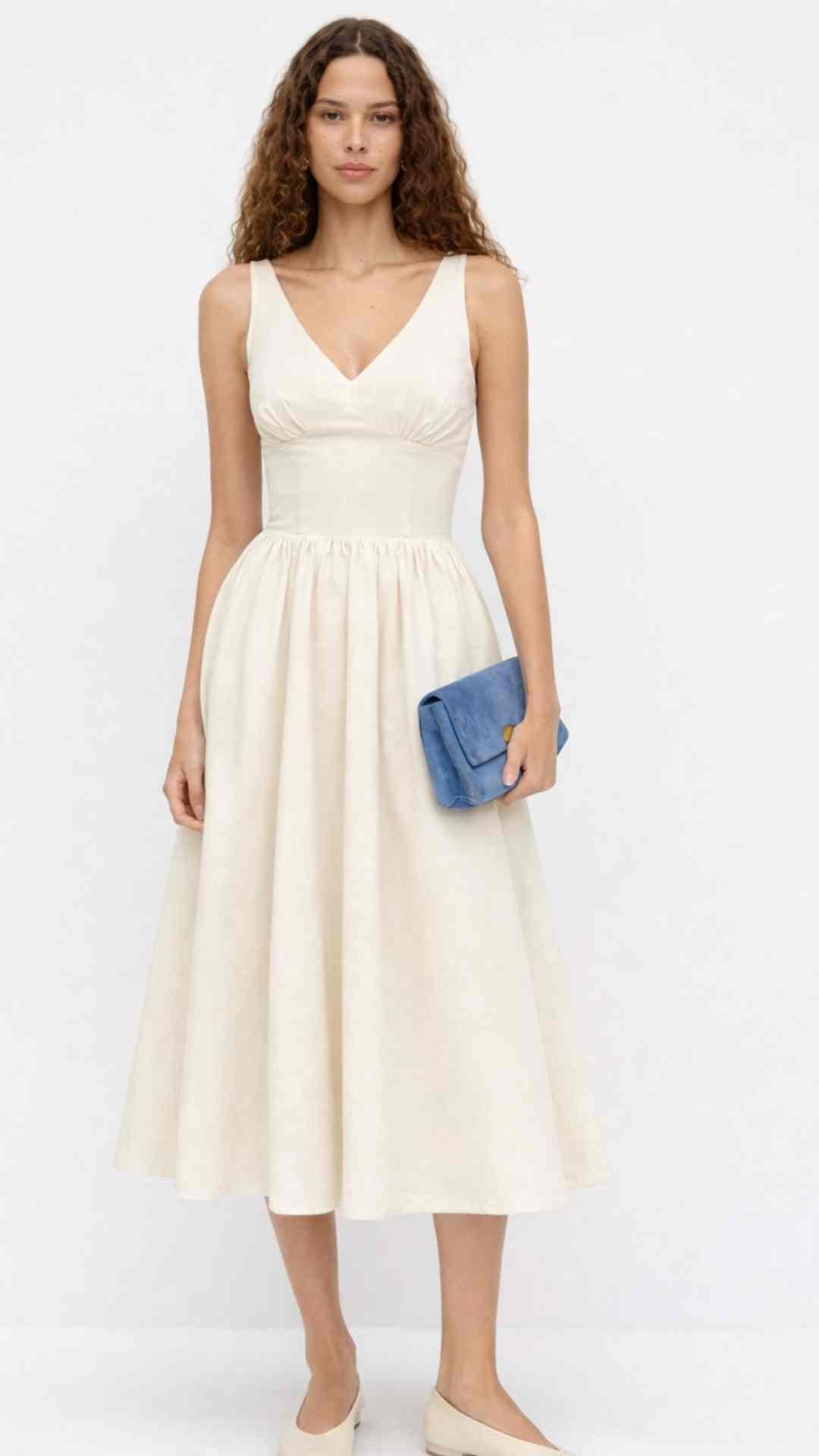 Lysandra V Neck Midi White Dress