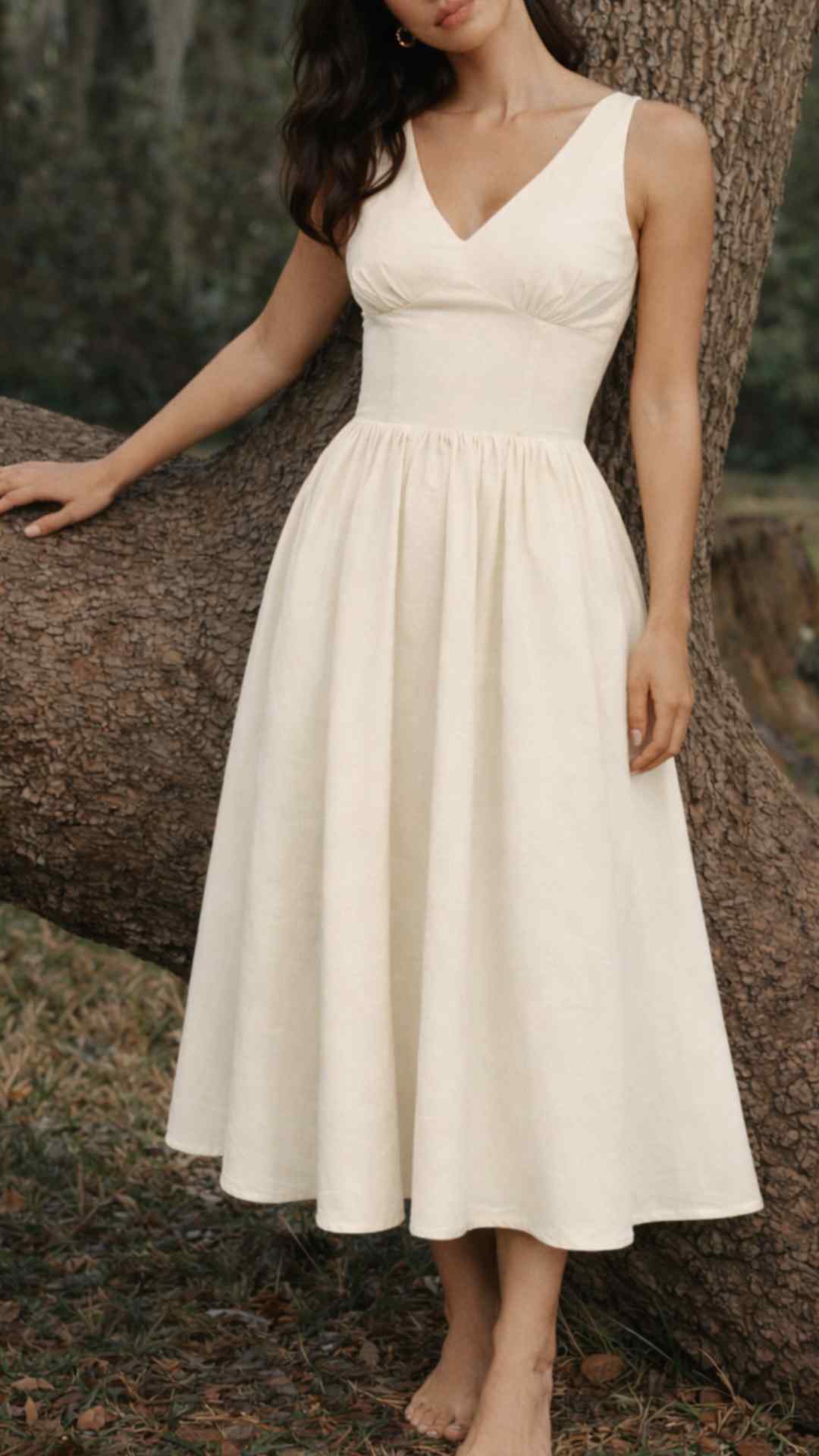 Lysandra V Neck Midi White Dress