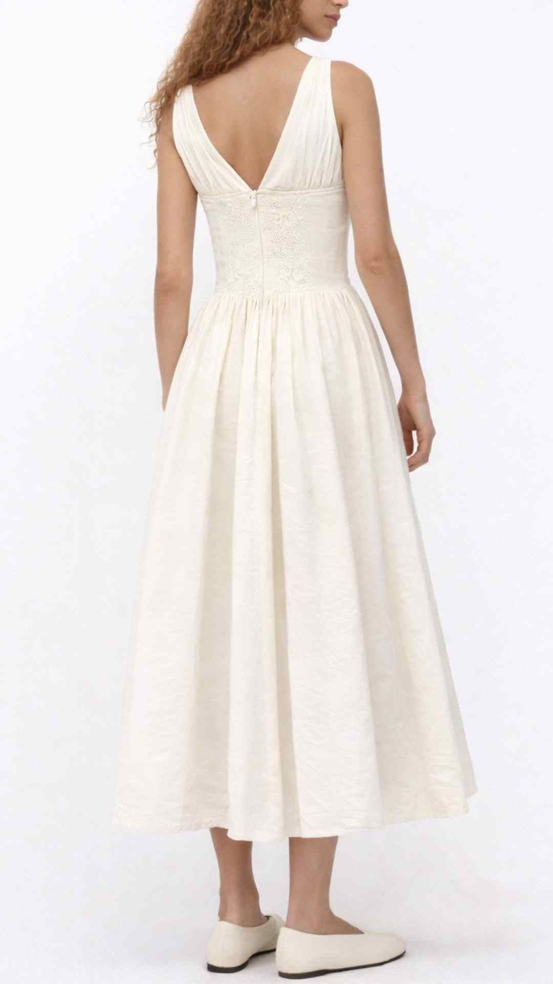 Lysandra V Neck Midi White Dress