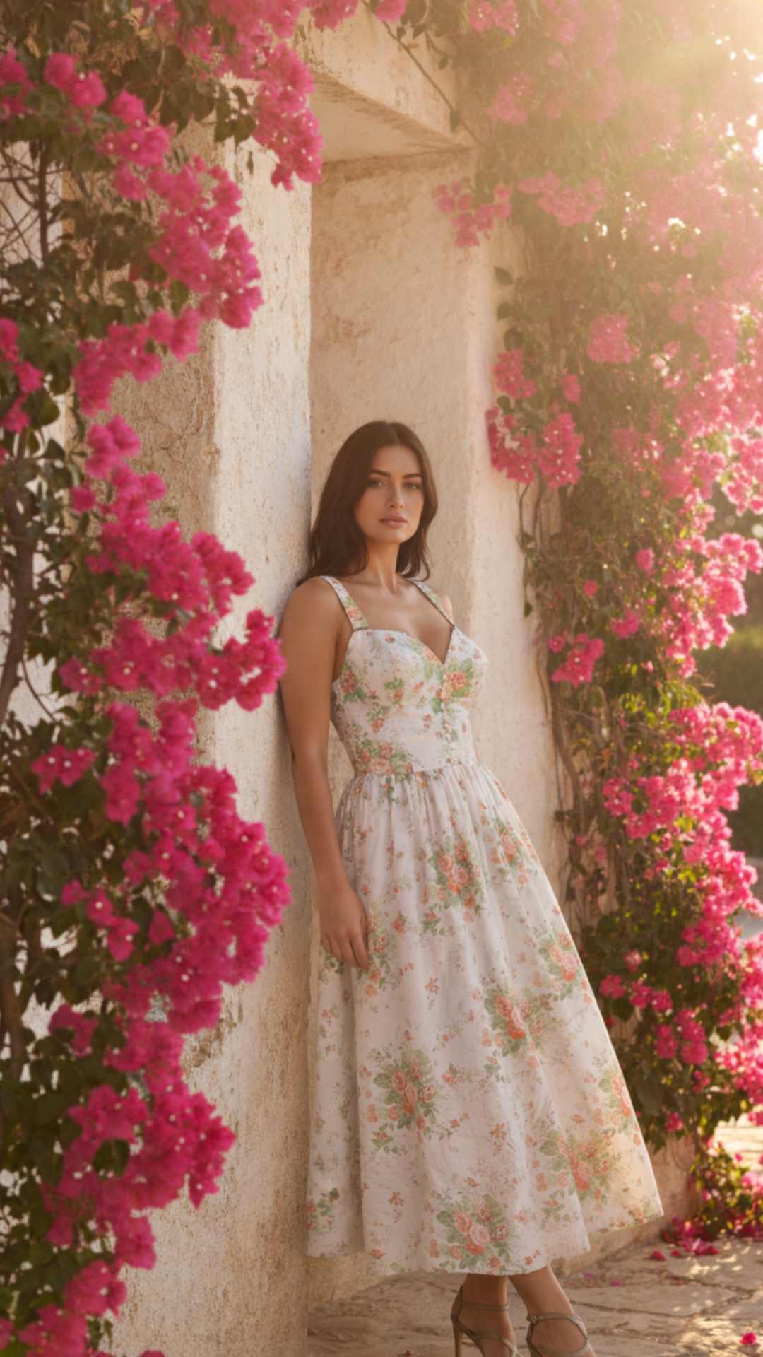 Bryson Pink Printed Sweetheart Neck Corset Midi Swing Dress