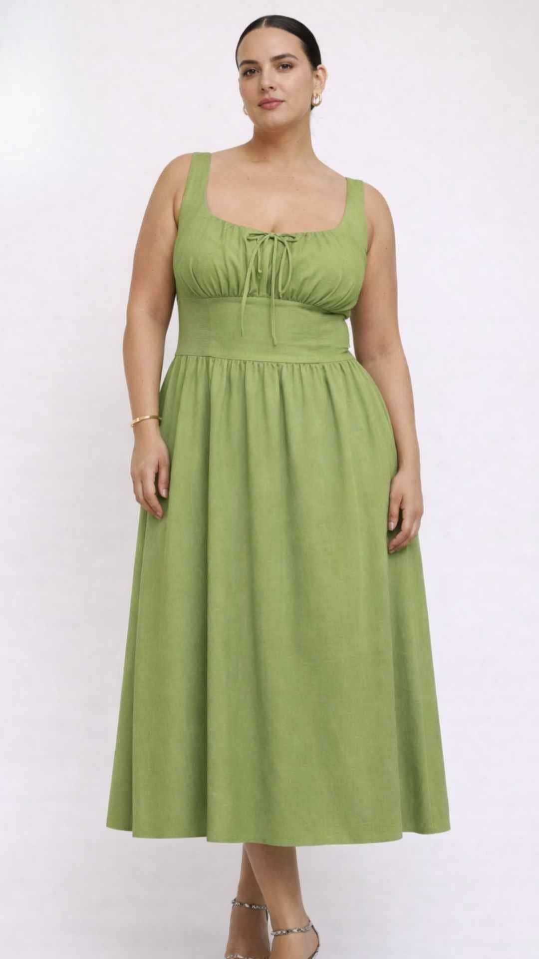Lolita Square Neck Midi Sage Green Sleeveless Dress