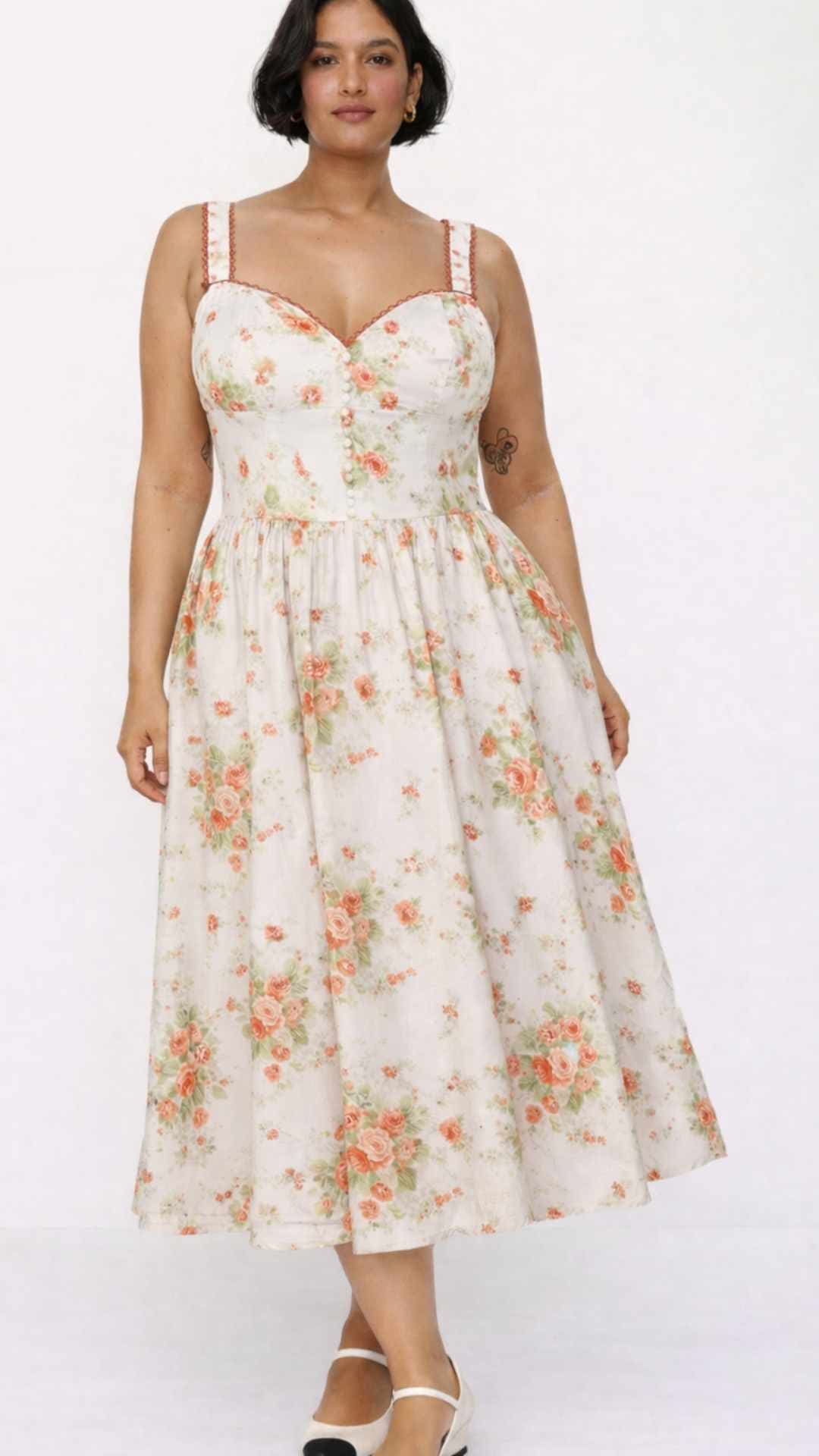 Curve Bryson Pink Printed Sweetheart Neck Corset Midi Swing Dress
