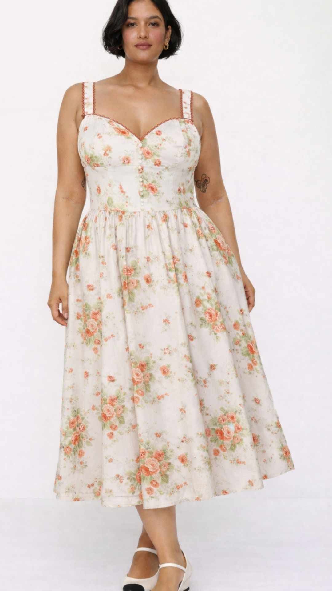Curve Bryson Pink Printed Sweetheart Neck Corset Midi Swing Dress