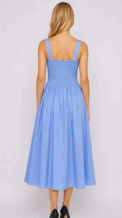 Lolita Square Neck Midi Blue Sleeveless Dress