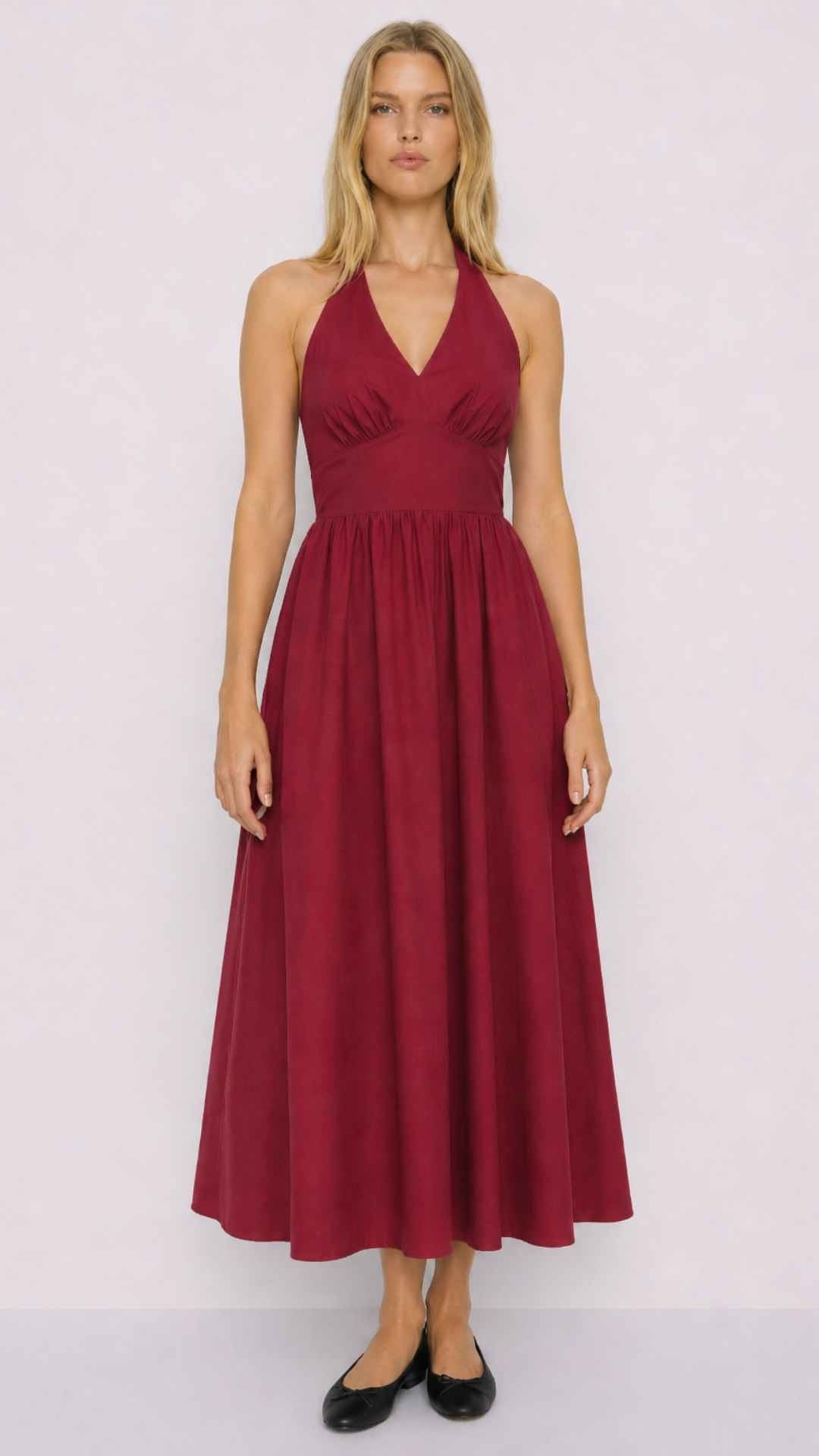 Cosima Midi Halterneck Red Dress