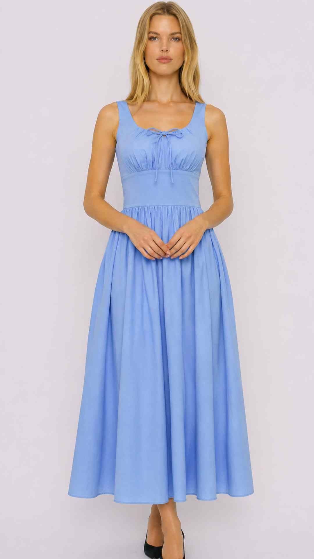PRE-ORDER Lolita Square Neck Midi Blue Sleeveless Dress