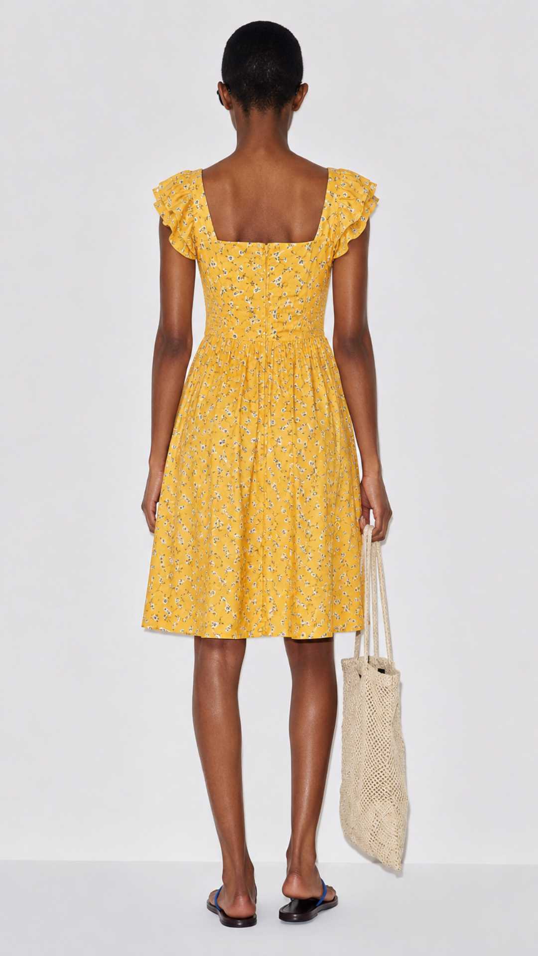 Bree Midi Yellow Dress with Flutter sleeves